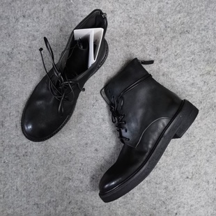 Marsell黑色软面皮哥特风短筒男靴马丁靴高帮皮鞋 德国采购新品