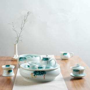 现代简约茶壶茶盘薄白瓷盖碗小茶杯 景德镇陶瓷潮汕功夫茶茶具套装