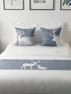 床头宾馆 饰英文情侣床尾巾美式 床旗北欧几何麋鹿靠垫主题酒店装