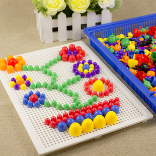 7周岁宝宝智力男孩女孩积木 儿童益智拼图玩具3 蘑菇钉组合拼插板