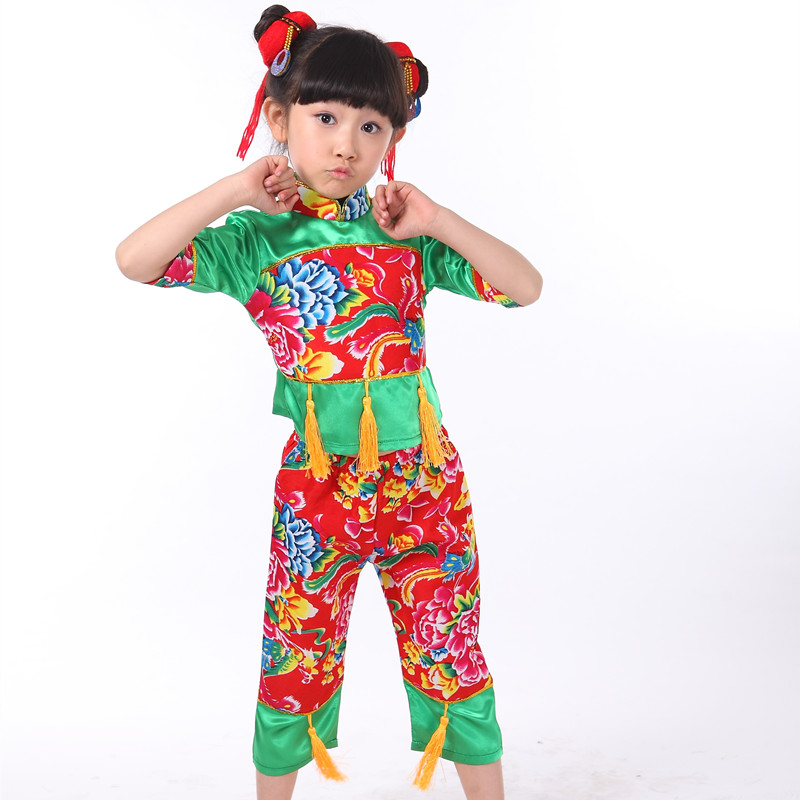 秧歌服红舞蹈服装 儿童民族演出服女孩古装 幼儿园表演服 包邮