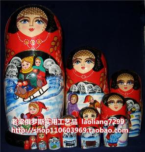 纯手工 Z2俄罗斯原产进口套娃10层烤漆油娃雪域雪橇孩童滑雪