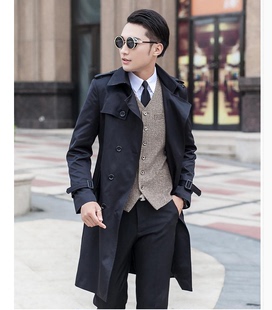 韩版 2022春秋新款 英伦中青年风衣 潮流帅气修身 外套男士 薄款 中长款