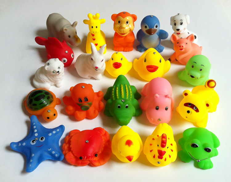 儿童磁性钓鱼玩具 散装 搪胶捏捏响立体动物 宝宝浴室洗澡玩具散装