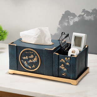 遥控器多功能抽纸盒 纸巾盒收纳盒一体创意家居轻奢饰品茶几新中式