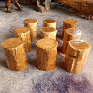 急速发货根雕凳子实木墩子原木树桩木头底座茶几茶桌配凳大板支架