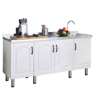 碗柜家用经济型厨房一体灶台柜储物整体橱 简易橱柜不锈钢组装 推荐