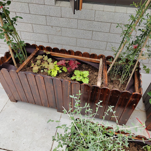 新款 户外防腐木花箱 庭院碳化木花盆大号木花.槽阳 长方形种植箱