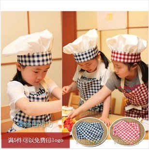儿童厨师帽围裙手工厨师服男女童表演服厨房工作服可印logo 韩版