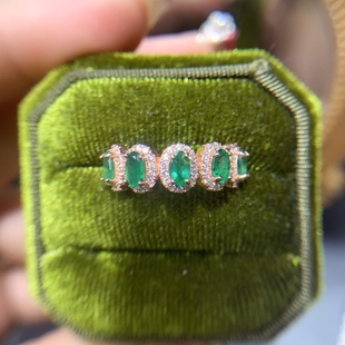 天然祖母绿戒指 晶体干净颜色美丽 5mm925银精工镶嵌 主石3