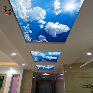 饰过道玄关亚克力吊顶电梯透光板 3d立体蓝天白云艺术玻璃吊顶装