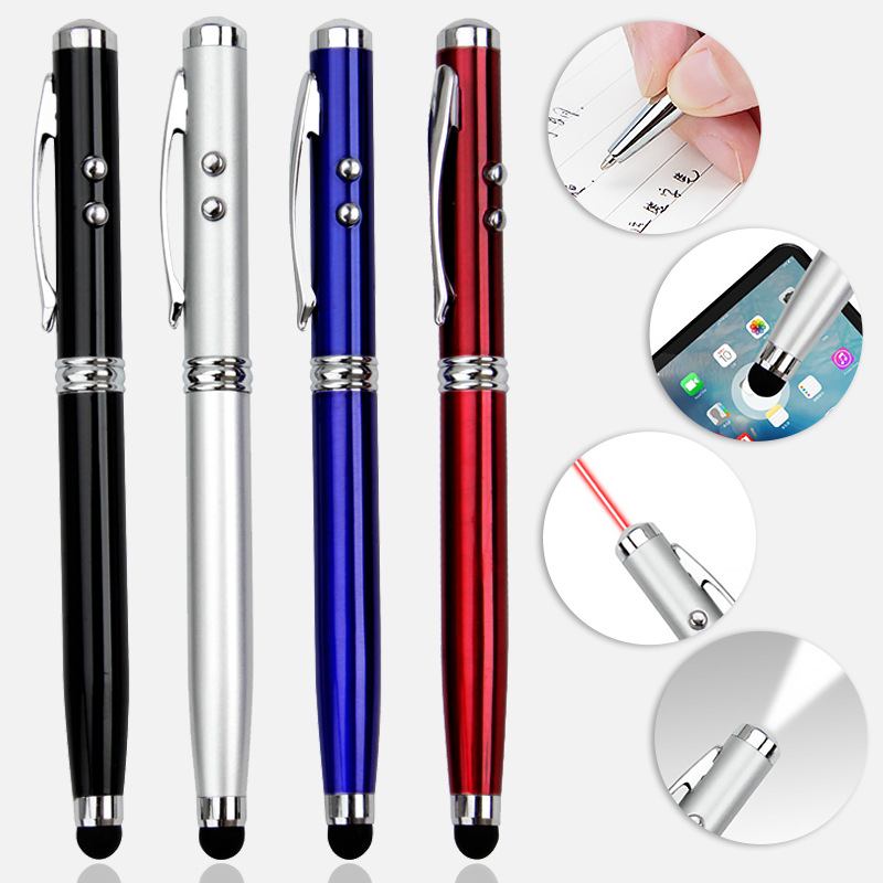 多功能电容笔金属圆珠笔手机触屏电子灯笔四合一红外线激光教鞭笔