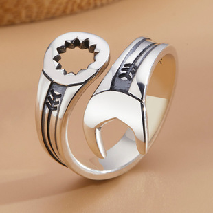 个性 扳手戒指纯银男士 简约创意复古开口手工可调 指环925银戒时尚