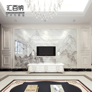 中式 客厅电视背景墙瓷砖 山水画 现代3d微晶石山水大理石艺术墙