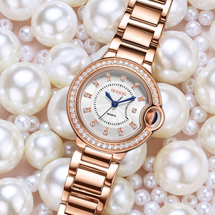 瑞士正品 新款 潮流钢带圆形玫瑰金气泡女表防水 劳士顿女士手表时尚