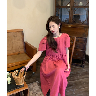 ZHUYIYI 高级感红色方领连衣裙女夏韩版 新款 气质宽松显瘦 2024夏季