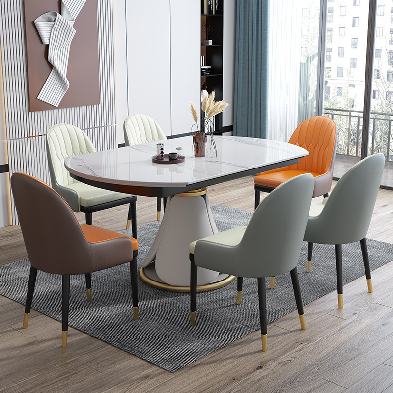 岩板餐桌家用旋转伸缩方圆两用可变圆桌现代简约轻奢餐桌椅