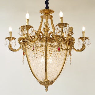 别墅古典天使纯铜灯客厅餐厅灯具 复古奢华全铜水晶吊灯欧式 法式