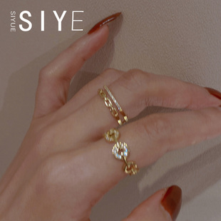 轻奢小众设计感金币双层链条食指戒指环 个性 欧范叠戴戒指女时尚