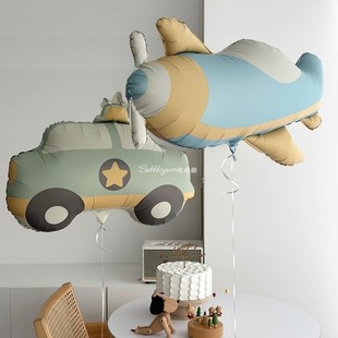 磨砂亚光小汽车飞机小熊雏菊飘空铝膜卡通可爱生日玩具气球 日式