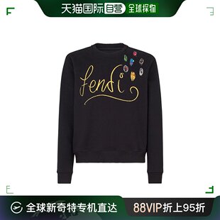 黑色棉质拼色贴布和黄色字母刺绣logo圆领卫衣 男士 香港直邮FENDI