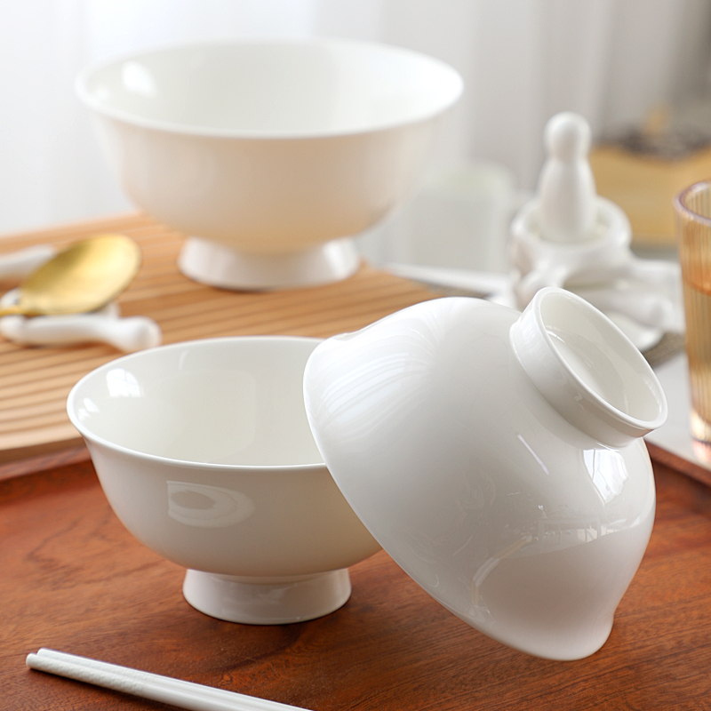 吃饭碗大碗 纯白骨瓷碗家用米饭碗小汤碗大号面碗陶瓷餐具套装