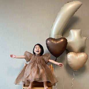 复古拿铁焦糖奶油棕色铝膜心形爱心生日数字气球拍照飘空球氦气球