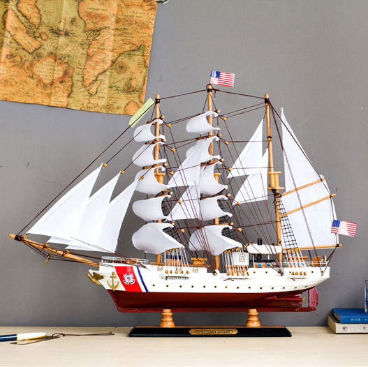 饰实木船工艺船仿真船礼品 一帆风顺家居装 地中海帆船模型摆件