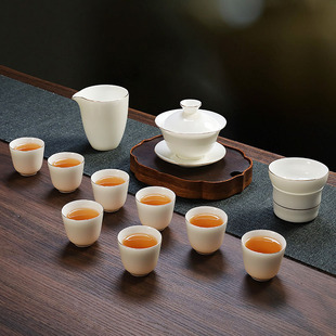 白瓷泡茶具套装 羊脂玉盖碗茶杯套装 陶瓷 家用喝茶功夫茶具2023新款