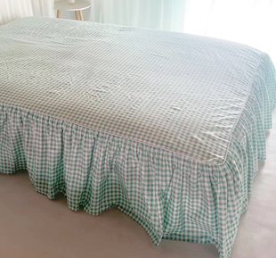 全棉面料床上用品 绿格子床裙 各规格可定制 单床裙