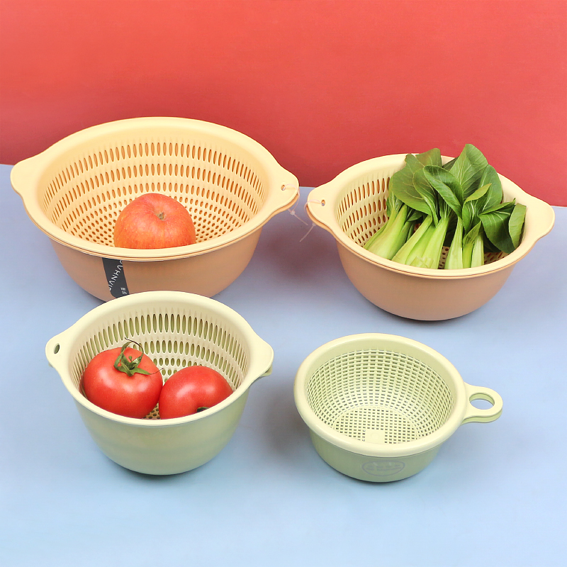 双层镂空洗菜篮洗水果沥水篮家用厨房洗菜盆水果篮创意塑料沥水筛