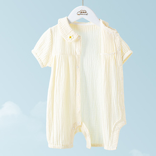新生婴儿儿衣服夏季 女宝宝薄款 纯棉纱布连体衣公主风可爱外出套装