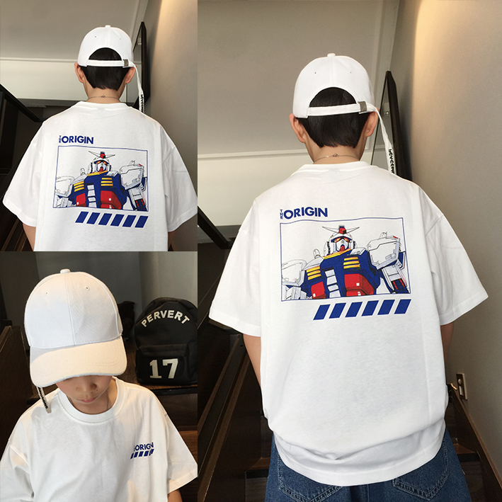 T恤 上衣卡通高达机器人动漫潮牌儿童嘻哈街舞男童半袖 中大童短袖