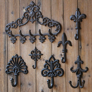 欧式 复古铁艺铸铁挂钩庭院花园户外 饰挂衣钩钥匙钩墙壁挂 创意装