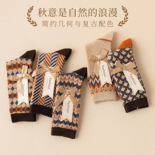 袜子女中筒棉保暖双针双路复古波纹长筒袜秋天堆堆袜 秋冬款