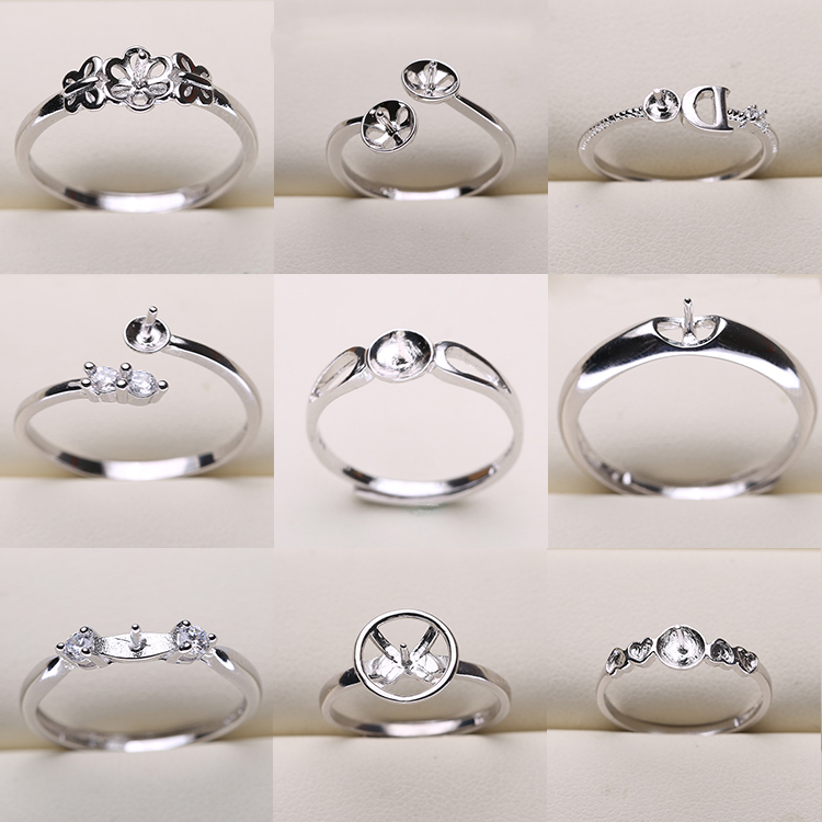镀白金戒指环 开口珍珠戒指托 DIY珍珠配件手工制作 定制裸珠配件