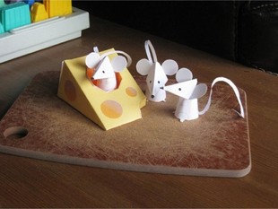 卡通动物小老鼠吃奶酪3d立体纸模型DIY手工制作儿童折纸益智玩具
