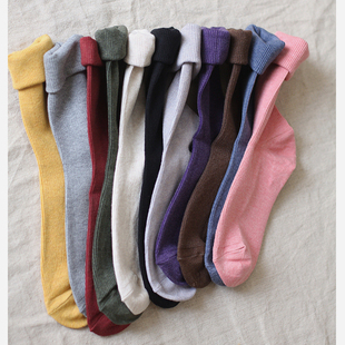 谷家 2023新款 坑条肌理感羊毛堆堆袜子女 文艺日系棉质中筒袜