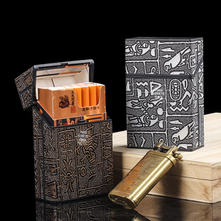 烟盒 创意自动弹盖男士 复古埃及图案塑料烟盒防水防潮防压烟盒个性