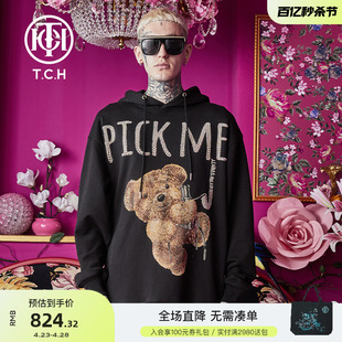 T.C.H 休闲个性 烫钻时尚 慵懒情侣黑色卫衣T66A126102 轻奢潮牌新款