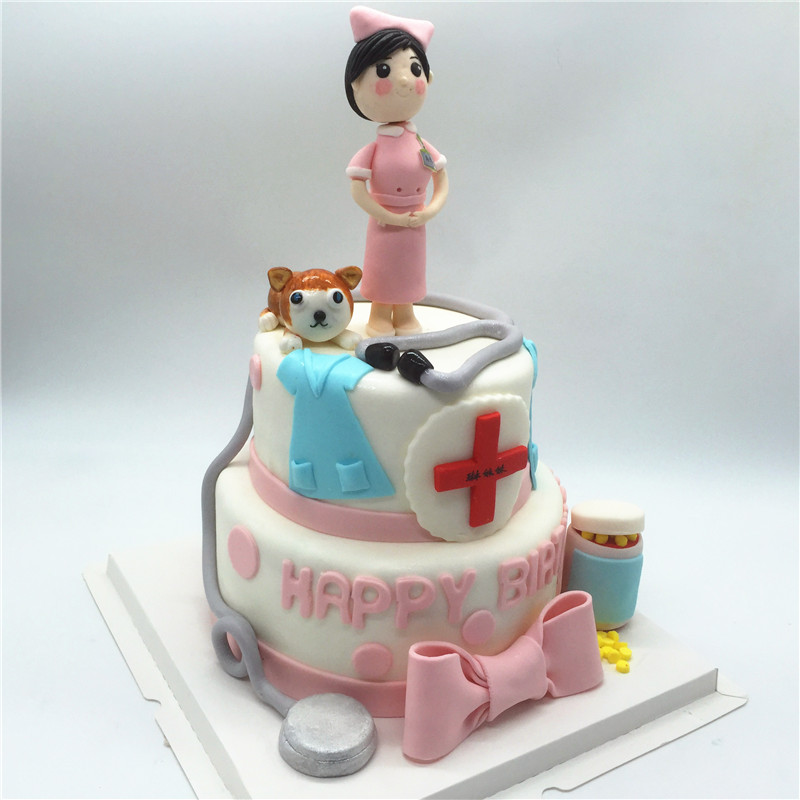 送朋友同事医生护士翻糖蛋糕 定制蛋糕 北京上海翻糖生日蛋糕