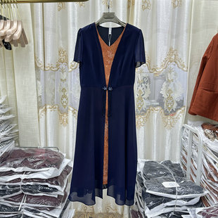 韩系女装 假两件遮肚雪纺连衣裙高端阔太太大码 新款 裙子 2024年夏装
