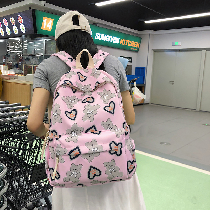 书包女大学生可爱印花高中生电脑背包初中生大容量双肩包 ins韩版