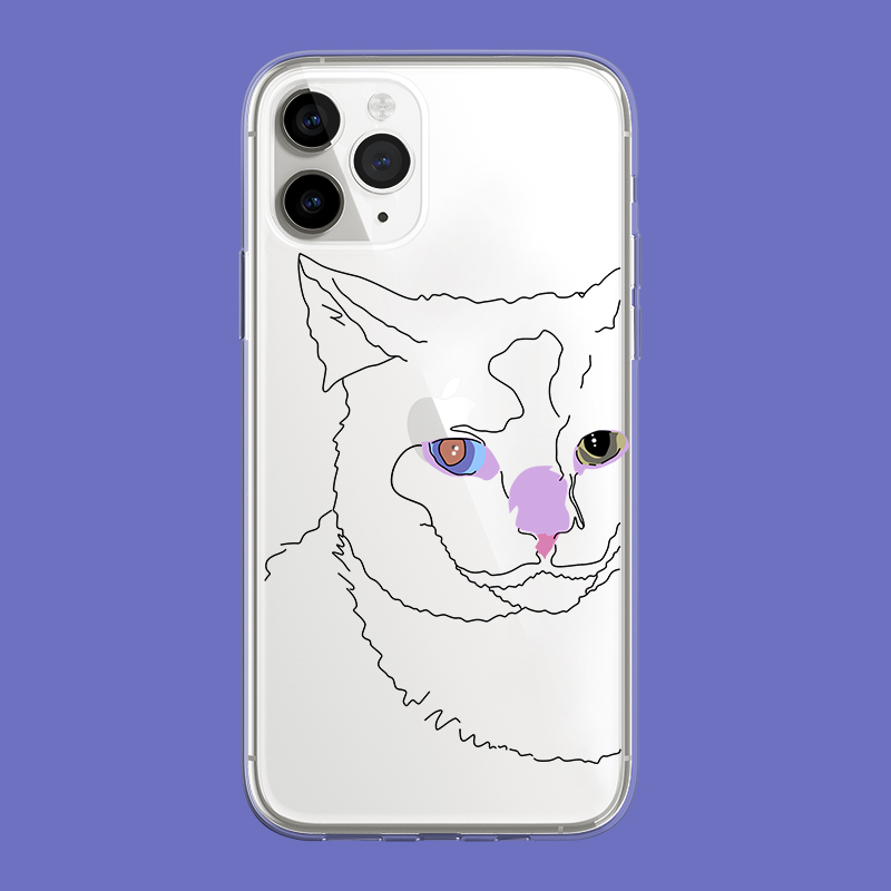 xs11镜头全包xr软12min手机壳 艺术创意趣味线条猫咪异瞳眼情侣高级感苹果15promax适用iphone14pro透明13min
