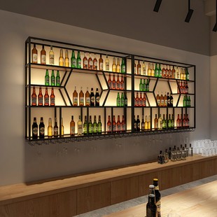 墙壁酒杯架自助餐厅摆设置物架 现代简约铁艺壁挂红酒架酒柜悬挂式