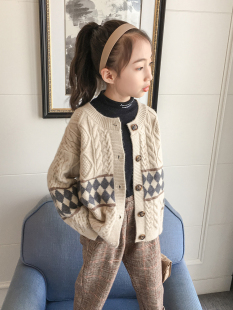韩版 洋气时髦休闲儿童秋装 针织开衫 秋季 女童毛衣外套春秋2021新款