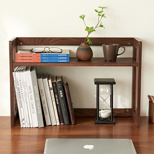 实木桌面书架书桌收纳置物架办公桌上台面木质双层飘窗小收纳架子