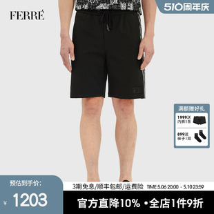 新款 Ferre费雷男装 男士 休闲黑色短裤 撞色织带休闲裤 男2023夏季