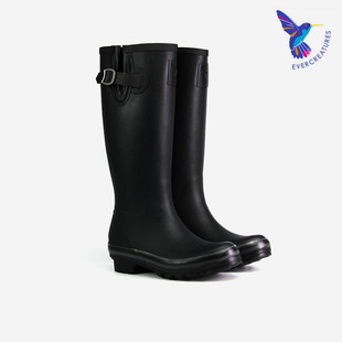 防滑水靴天然橡胶黑色高筒 女成人水鞋 evercreatures英国雨靴雨鞋