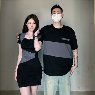 一裙一衣ins潮 2023韩版 短袖 T恤女连衣裙法式 夏季 小众设计感情侣装